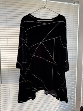 Alfani Black Asymmetrical Tunic with White Geometric Lines